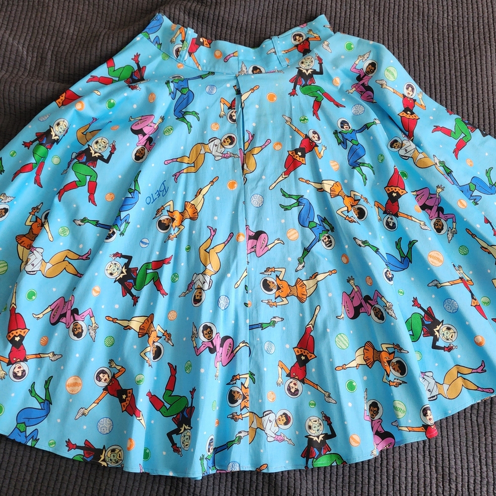 Pinup Couture Little Jun Blue Space Babes Print Skirt
